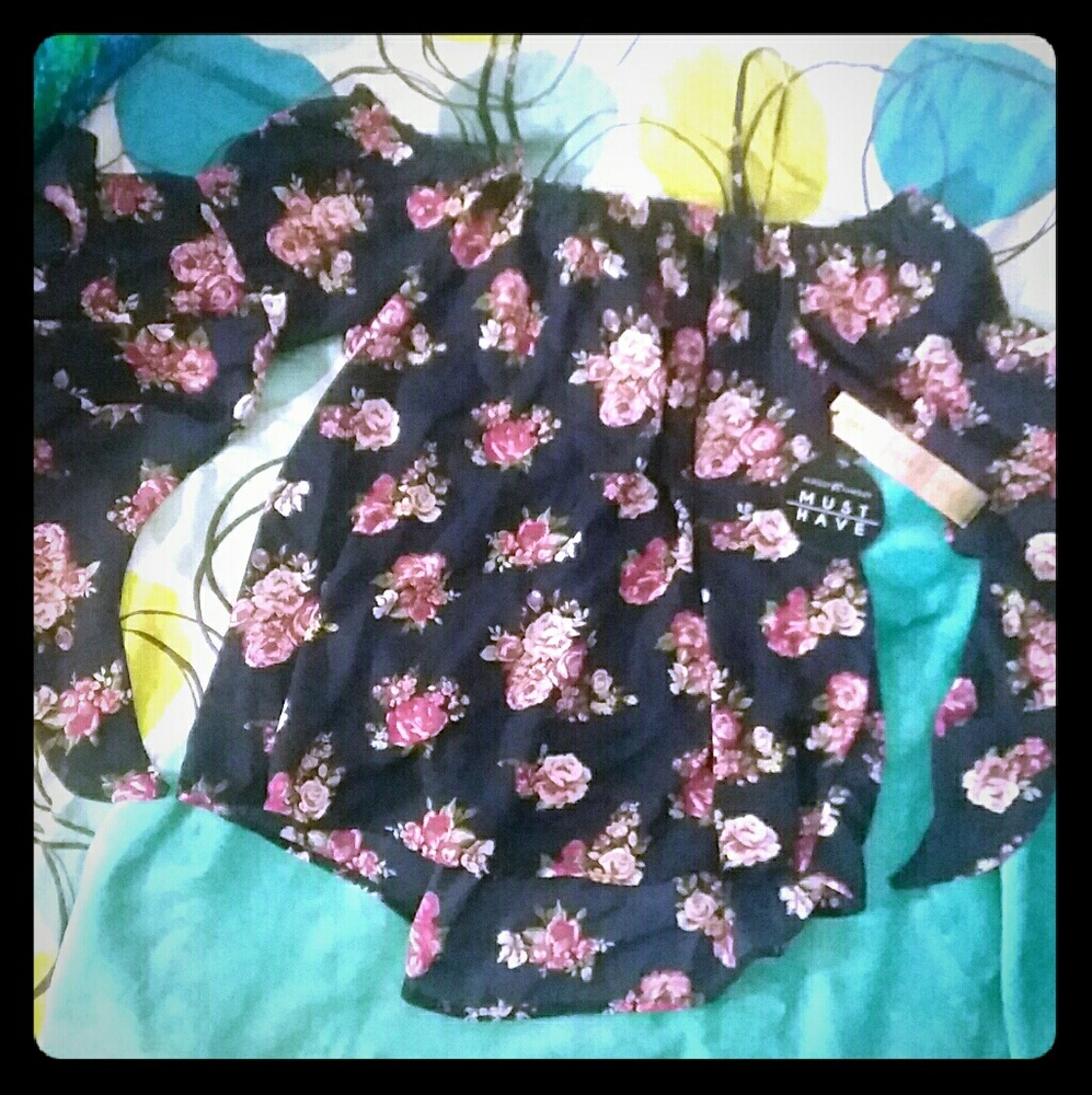 Navy blue flower print blouse